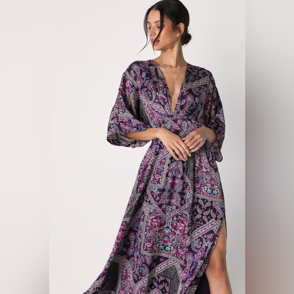Lulus Dresses & Skirts - NWT! | Lulu’s Romantically Retro Purple Multi Paisley Dolman Sleeve Maxi Dress